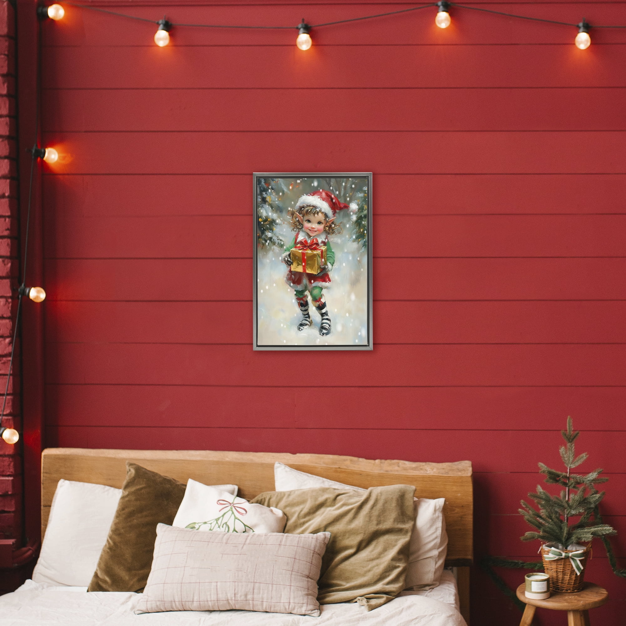 Stupell Industries Santa's Little Elf Gray Framed Floater Canvas Wall Art, design by Tina LeCour