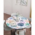 thumbnail image 4 of Underwater Shell Conch Starfish Coral Fitted Round Tablecloths Elastic Edged Table Covers 36"-44",Watercolor Marine Life on White Waterproof Dining Room Kitchen Table Cloth for Holiday Party Tables, 4 of 8