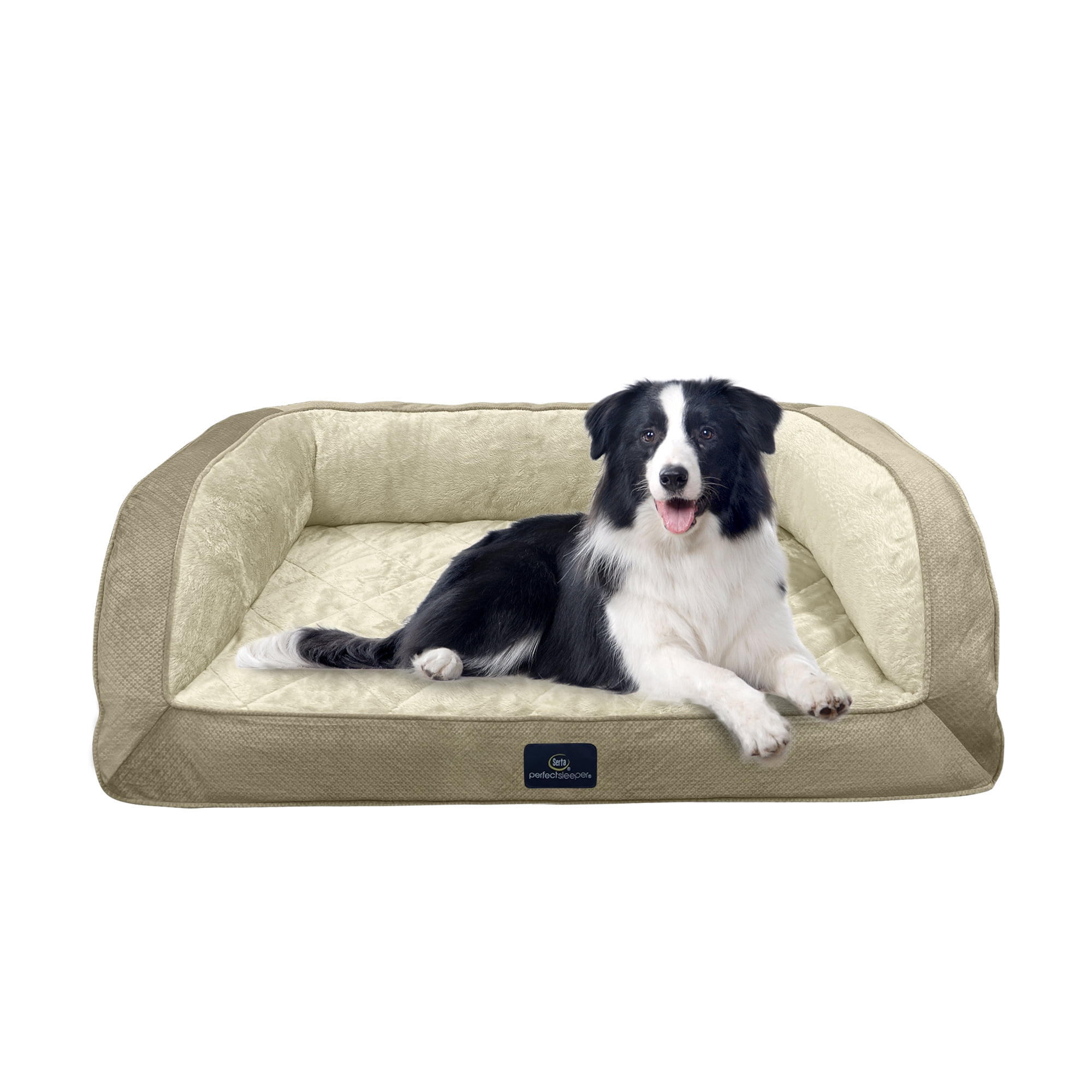 Serta Quilted Orthopedic Bolster Couch Cat & Dog Bed, Tan, Extra Large