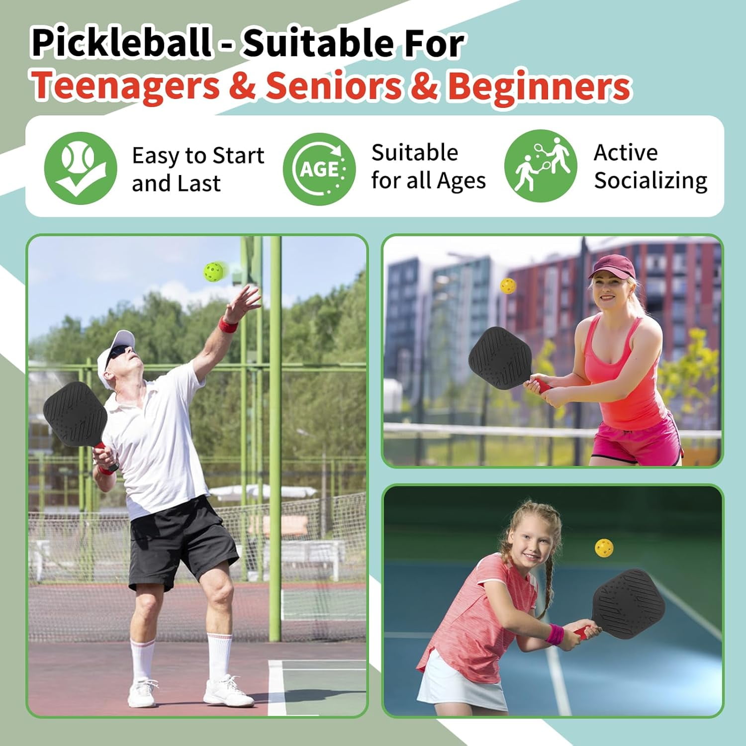 Rorland Waterproof Lightweight Pickleball Paddles Set,Beach Pool Toys Fun Play Sport Game, 2 Silence Balls and 2 Pickleballs, Ideal for Indoor Outdoor Activities