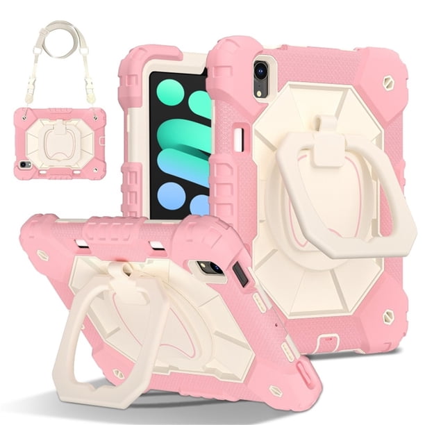 Funda Resistente a Prueba de Golpes para iPad A16 11 / iPad A16 10, Funda Protectora de Silicona + Capa de PC con Soporte Giratorio de 360° y Correa para el Hombro, Rosa, para iPad A16 11/10