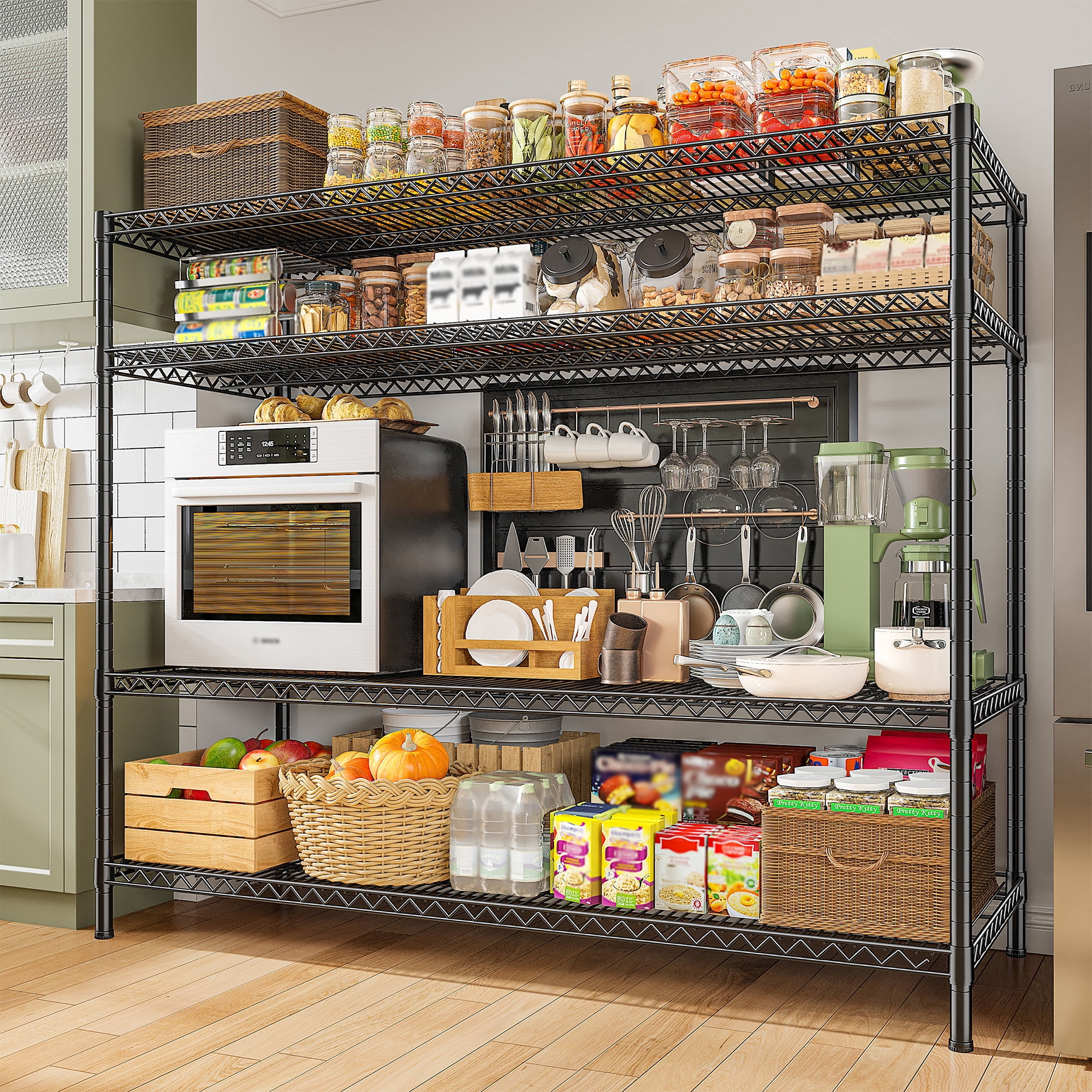 REIBII Heavy Duty Metal Storage Rack 4-Tier Adjustable Wire Shelves 2560lbs Pantry & Garage Shelving,55.5"H x 55.5"W x 18"D