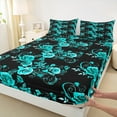 thumbnail image 3 of Manfei Fashion Cyan Rose Bed Sheets for Adult, Flower Floral King Sheets, Romantic Anniversary Sheet Set, Luxury Bedroom Decor, 4 Pieces, 3 of 7