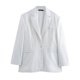 thumbnail image 3 of HH TRAF 2024 Abrigo de mujer para oficina, blanco, a rayas, cuello vuelto, manga larga, bolsillo, un botón, blazer de otoño para mujer, moda, 3 of 5