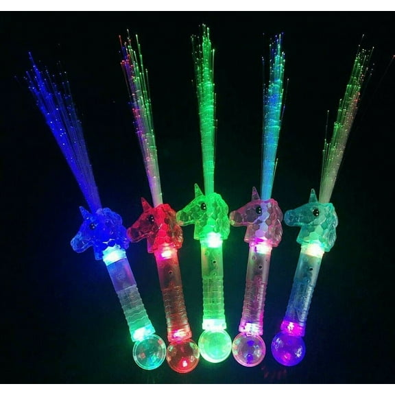 Unicorn Light Up Wands LED Unicorn Fiber Optic Party Favors Children Gift 5 pks