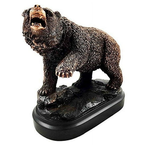Wall Street Stock Market Grizzly Bear Attacking Paw Slash Bronze Electroplated Figurine