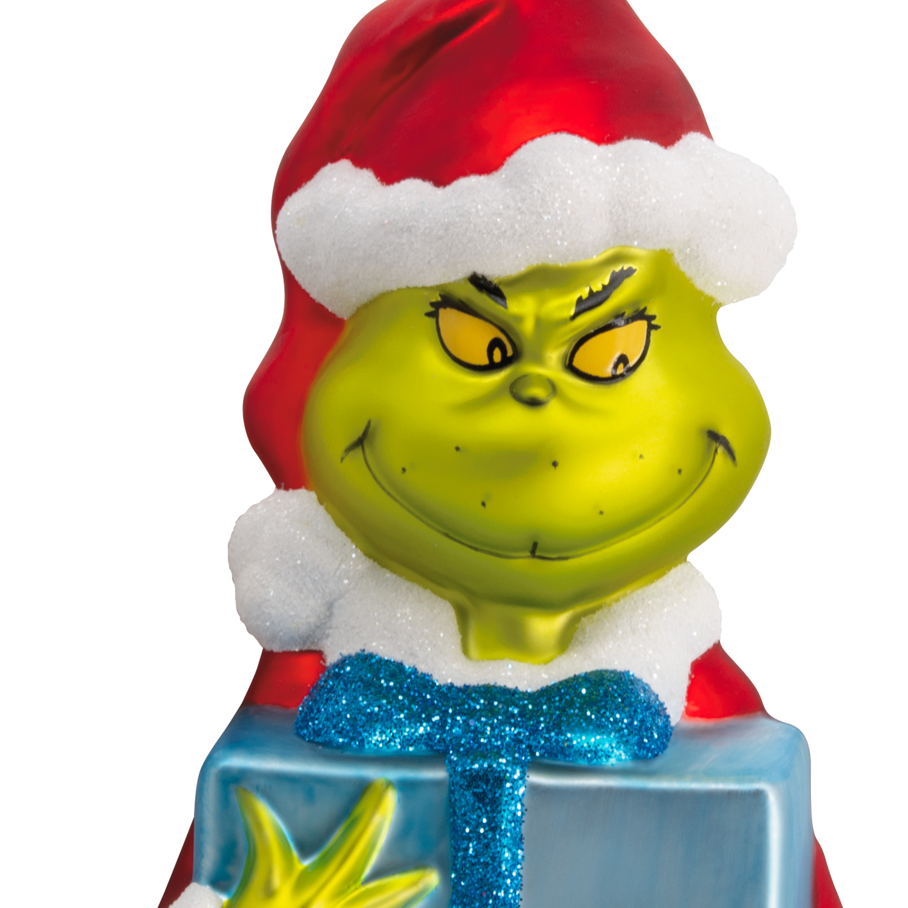Décoration Hallmark de Noël (Le Grinch avec cadeau, Comment le Grinch a volé Noël ! de Dr. Seuss, en verre soufflé)