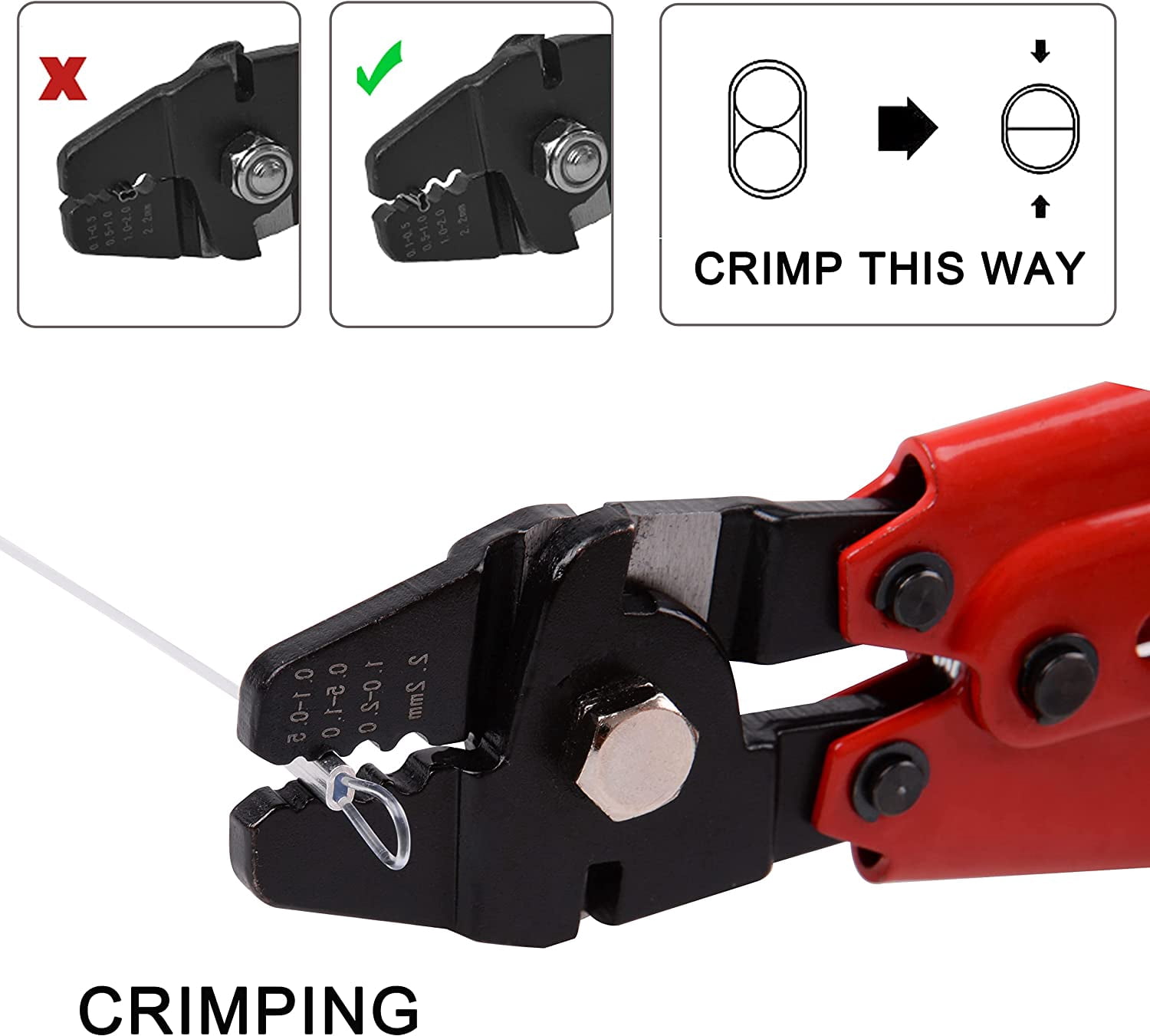 Fishing Crimping Tool Kit Fishing Crimping Pliers with 500pcs Crimp Sleeves Fishing Beads Fishing Pliers Wire Rope Leader Crimping Tool Aluminum Copper Loop Sleeves