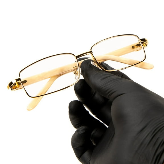 Large Luxury Men's Classic Square Retro 90's Aviator Gold Frame Eye Glasses Tan Arm Vintage Rectangle Hip Hop Clear Lens Pilot Glasses