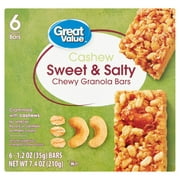 Great Value Sweet & Salty Chewy Cashew Granola Bars, 7.4 oz, 6 Count