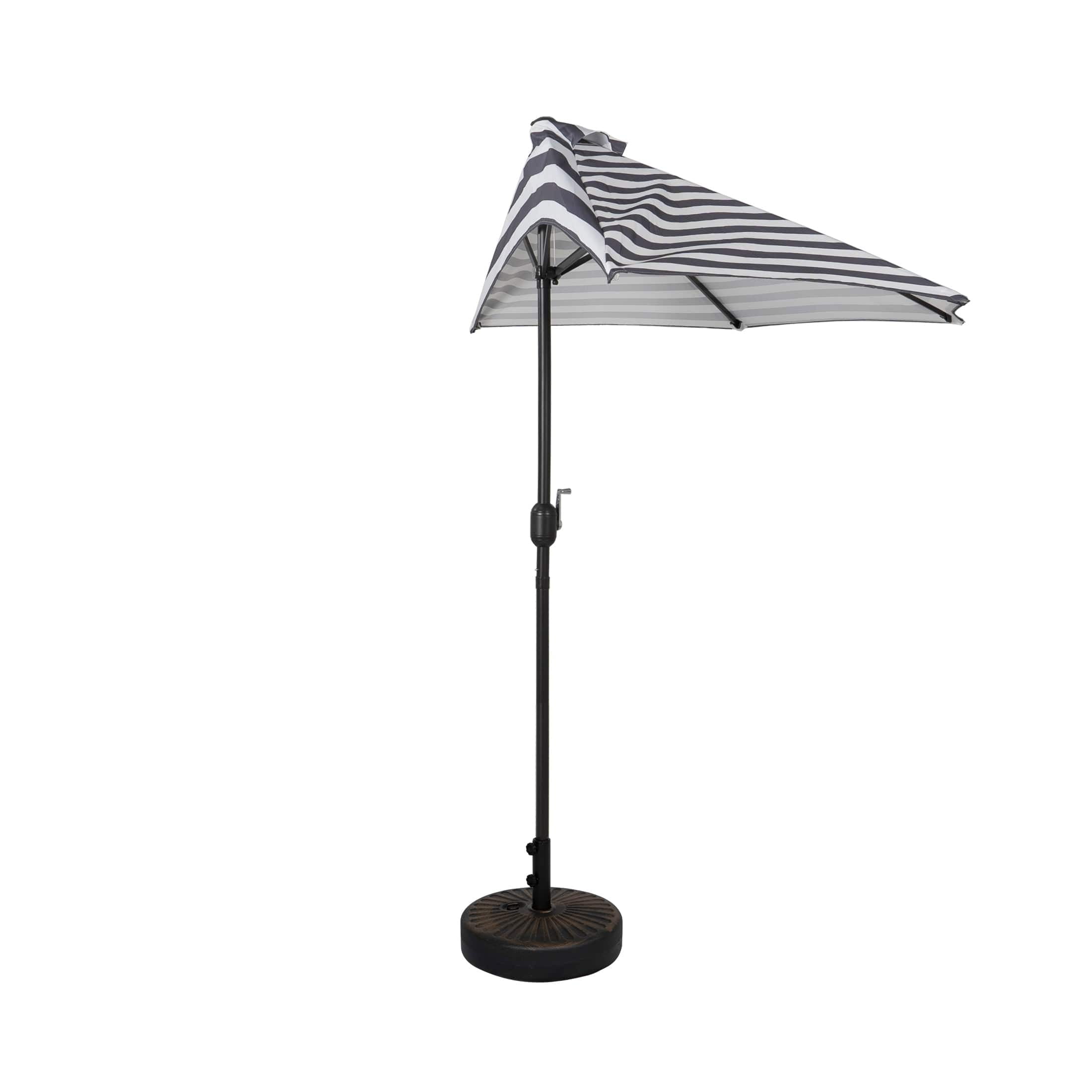 Andrea 9-Ft. Half Umbrella with Bronze Finish Fillable Base Grey Stripe