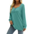 thumbnail image 3 of Women Long Sleeve Solid Color Sweetheart Collar Elegant Casual Print Blouse Sweatshirt Tunics Pullover Gourd Green XXL, 3 of 5