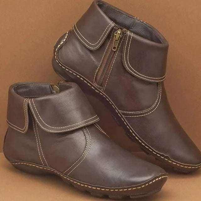 Cameland Fermeture Éclair Latérale Plate à Bride Bas en Cuir pour Femmes