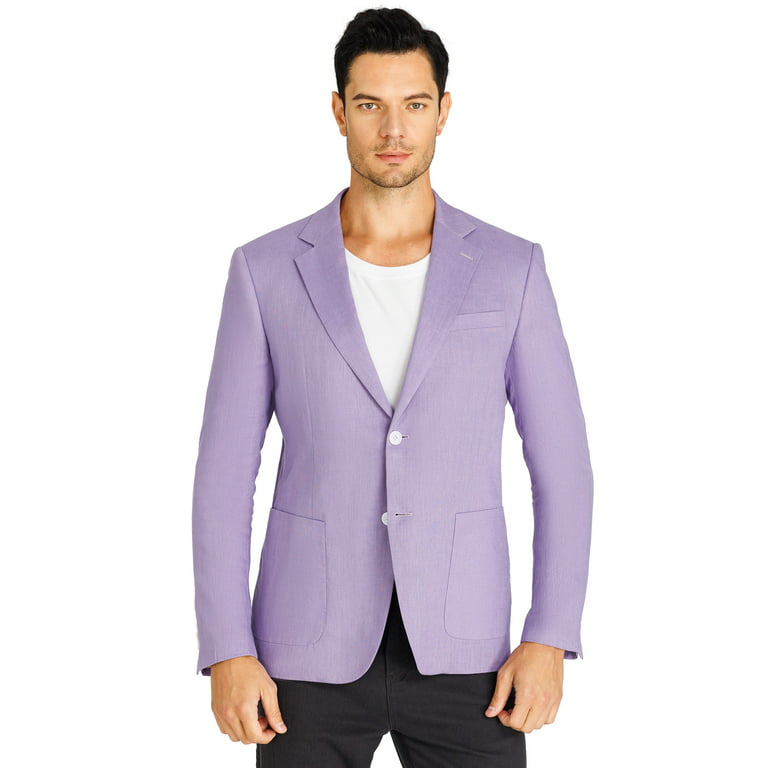 1PA1 Men's Linen Blend Suit Jacket Two Button Business Wedding Slim Fit  Blazer,Dark Purple,M