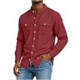 thumbnail image 6 of Cotton Blend Men Short Sleeve /Long Sleeve Button Down Shirts Solid Color Henley Collar Tshirt With Pockets, 6 of 6