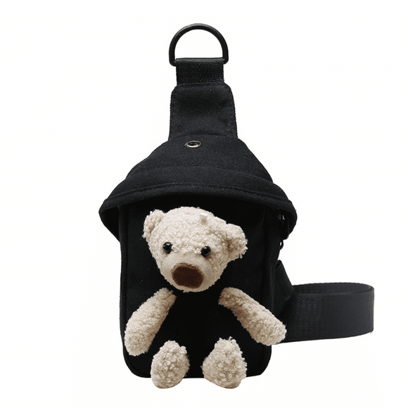 Black Bag Bear Bag Canvas Chest Bag Net Red Cute Student Messenger Bag Personality Waist Bag Tide