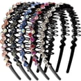 thumbnail image 2 of VEGCOO Wave Rhinestone Headbands 5pcs Plastic Tooth Comb Headbands Crystal Hair Loop Non-slip Wavy Hairbands for Women Girls（Wave）, 2 of 8