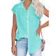 thumbnail image 1 of Camisa con Botones para Mujer, Manga Corta, Color Puro y Brillante, Blusa Informal Suelta de Manga Corta para Mujer, para Salida, Oficina, Fiesta, Cian S, 1 of 6