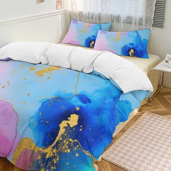 Abstract Watercolor with Gold Flecks Duvet Cover Set Bedding Set Polyester Quilt Cover for Bedroom Decoration