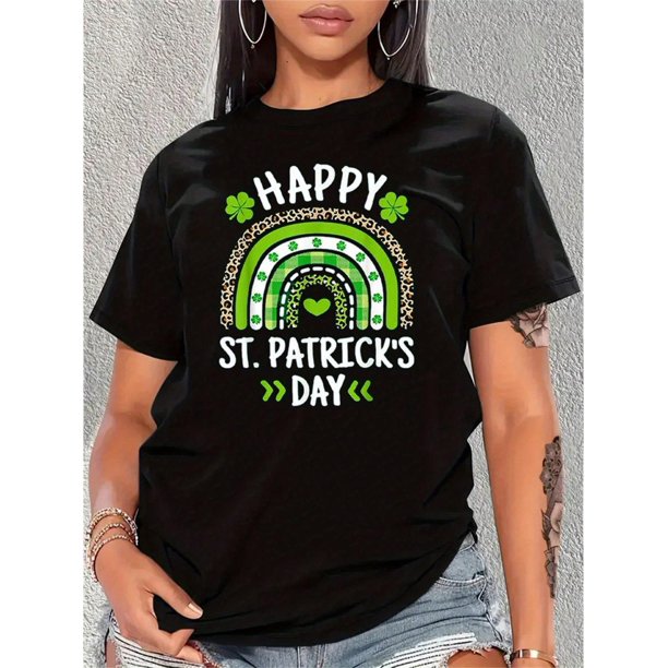 1pc Women'S Rainbow And Clover Printed Casual T-Shirt for St. Patrick'S Day, Specially Designed for The Holiday, Stylish And Versatile Short Sleeves, Suitable for All Seasons, a Great Gift for St. Pa