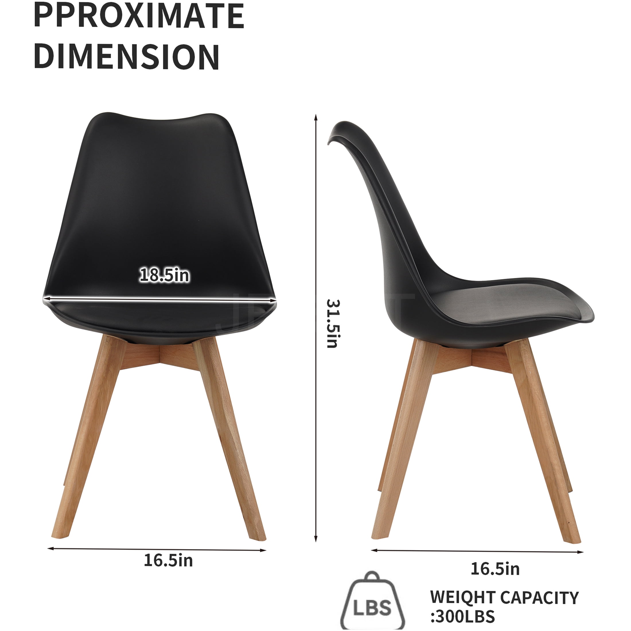JERFIT 4 Pack Modern Dining Chairs, PU Leather Upholstered Side Chairs with Wooden Legs for Kitchen, Dining Room, Restaurant, Black
