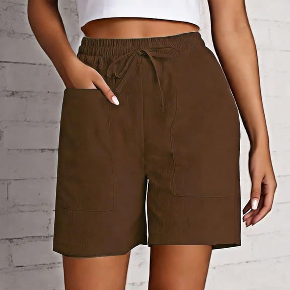 Shorts for Women Casual Shorts With Large Pockets Lightweight Elastic Waist For Summer Outdoor Travel Women Brown L
