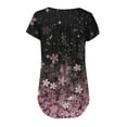 thumbnail image 4 of RQYYD Women's Floral Printed Short Sleeve Henley V Neck T-Shirt Pleated Casual Flowy Tunic Blouse Tops, 4 of 5