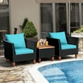 thumbnail image 4 of Costway 3PCS Outdoor Patio Rattan Furniture Set Wooden Table Cushioned Sofa Turquoise, 4 of 10