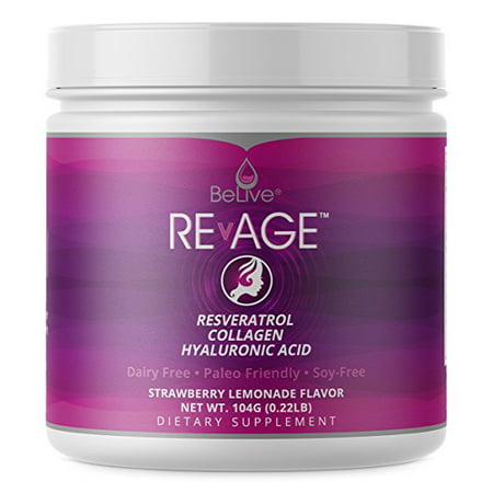 Collagen Peptides Hydrolysate Proteins Powder - with Resveratrol, Hyaluronic Acid, Vitaberry| Paleo Friendly, Grass Fed, and Antioxdiant Boost | Strawberry Lemonade Flavor - RevAge (Best Hydrolysate Protein Powder)