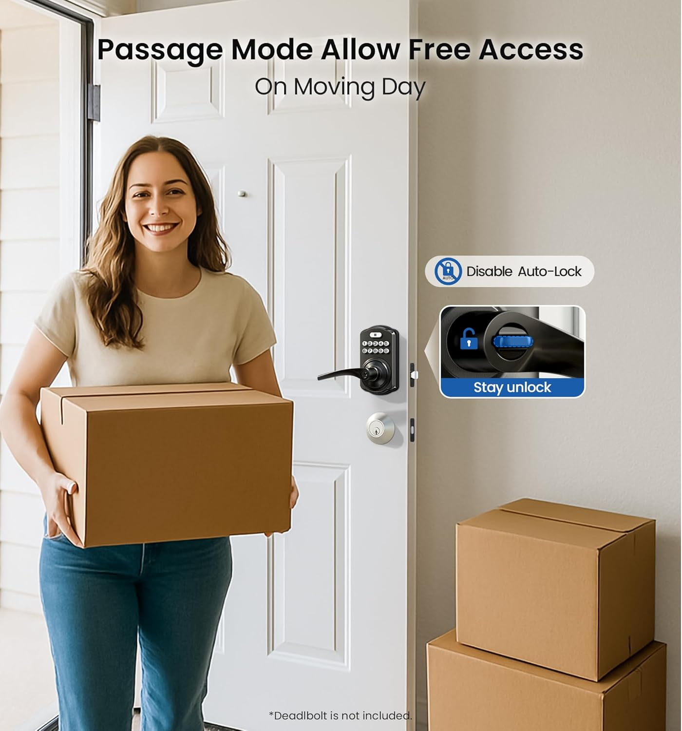 Veise Keypad Door Lock with Handle, Keyless Entry for Bedroom, Electronic Lock with Code, Auto-Locking, Easy Installation, Matte Black