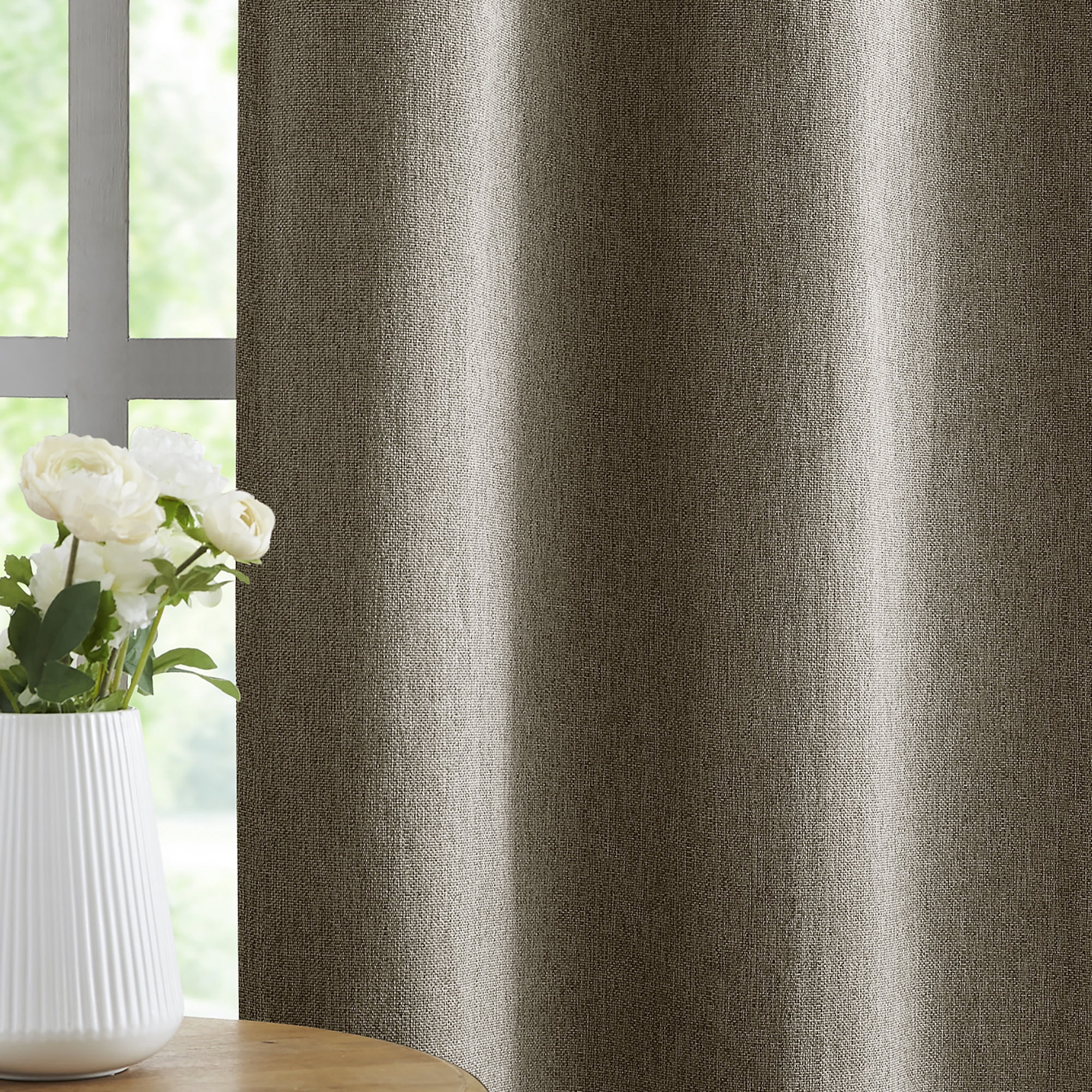 Exultantex Blackout Linen Curtains for Living Room,Grommet Top Energy Efficient 40 x 84 Long Drapes,2 Panels,Brown