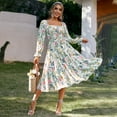 thumbnail image 4 of IWEMEK Womens Fall Dress Casual Square Neck Wedding Guest Dresses Loose Fitting Cuff Sleeve Young Adult Flower Clothes, 4 of 7
