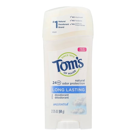 Tom s of Maine Natural Long-Lasting Deodorant Stick Unscented - 2.25 oz Each - Case of 6