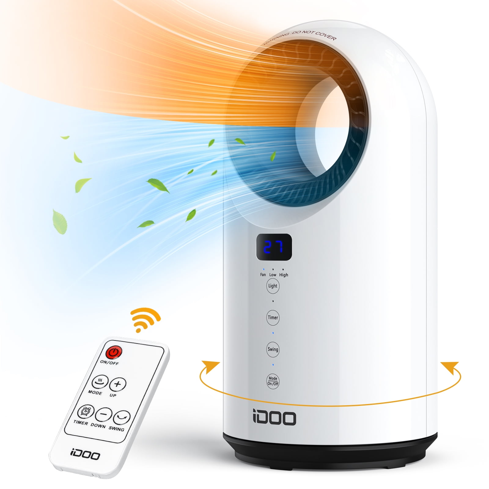 iDOO Portable Bladeless Fan, 2 in 1 Heater Fan Combo, Portable Desk Fan