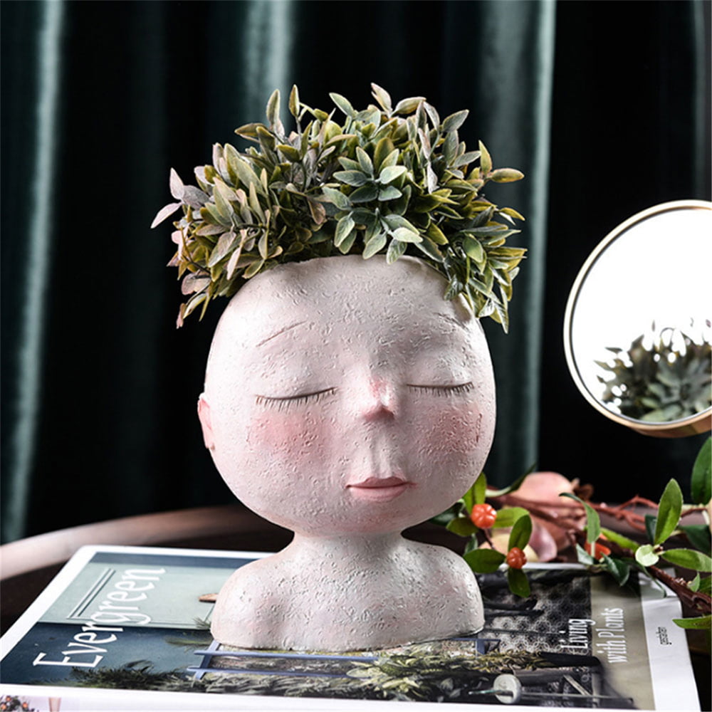 Angoily Ceramic Human Face Vase Head Planter for Succulent Plant Ceramic Small Plant Pot Indoor Orchid Pot Head Planter Face Plant Pots Cute Planter for Home Office Decorations