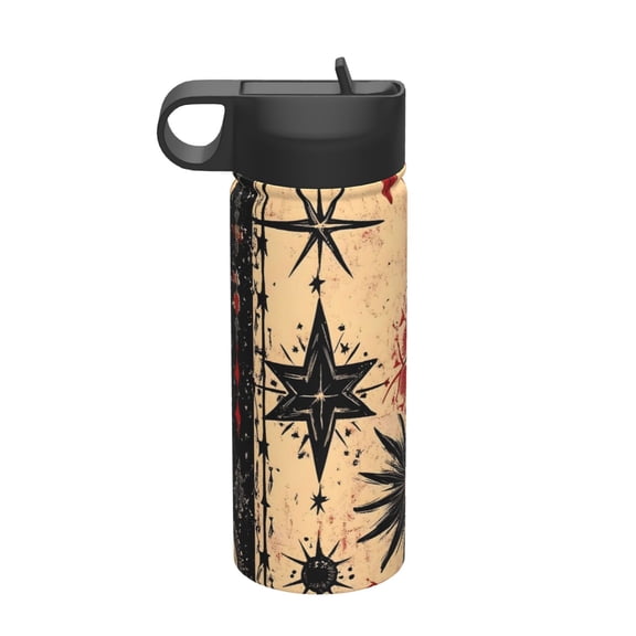 18 Oz Insulated Sports Bottle, Outdoor Sports Gym Handheld Portable Casual Stainless Steel Water Bottle, Straw With Lid Bohemian Stars