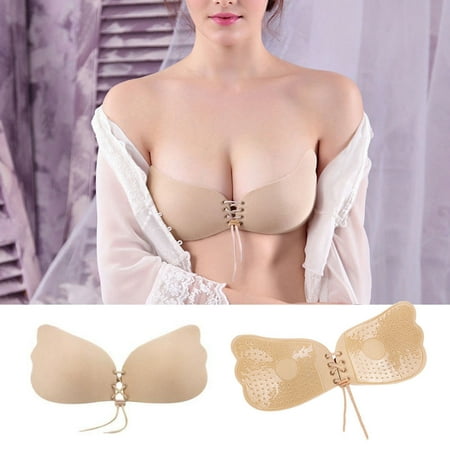 iClover Invisible Backless Push-up Bra Adjustable Nude Self Adhesive Wing Shape Gel Strapless Reusable Bras for Wedding Dress/Evening Gowns, Cup (Best Strapless Bra For D Cup 2019)