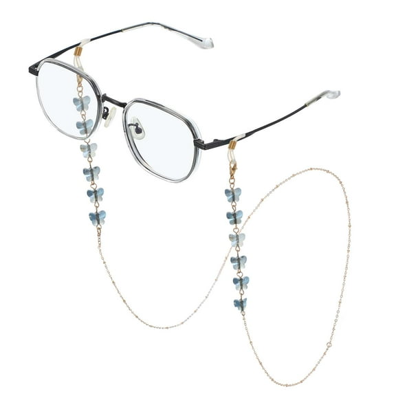 Glasses Chain for Women, Eyeglasses Chain with Lanyard Crystal Glasses Sunglasses Holder Eye Anti-lost Eye Glass Holders Around Neck, Dark Blue Butterfly