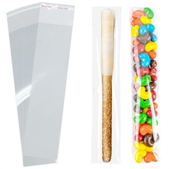 200 Pcs Pretzel Bags 2x10 Inches,Thickened Self Sealing Snacks Bags,Clear Individual Food Safe Bags,Resealable OPP Candy Bags,Chocolate Sticks Bags Bags for Candies,Cookies