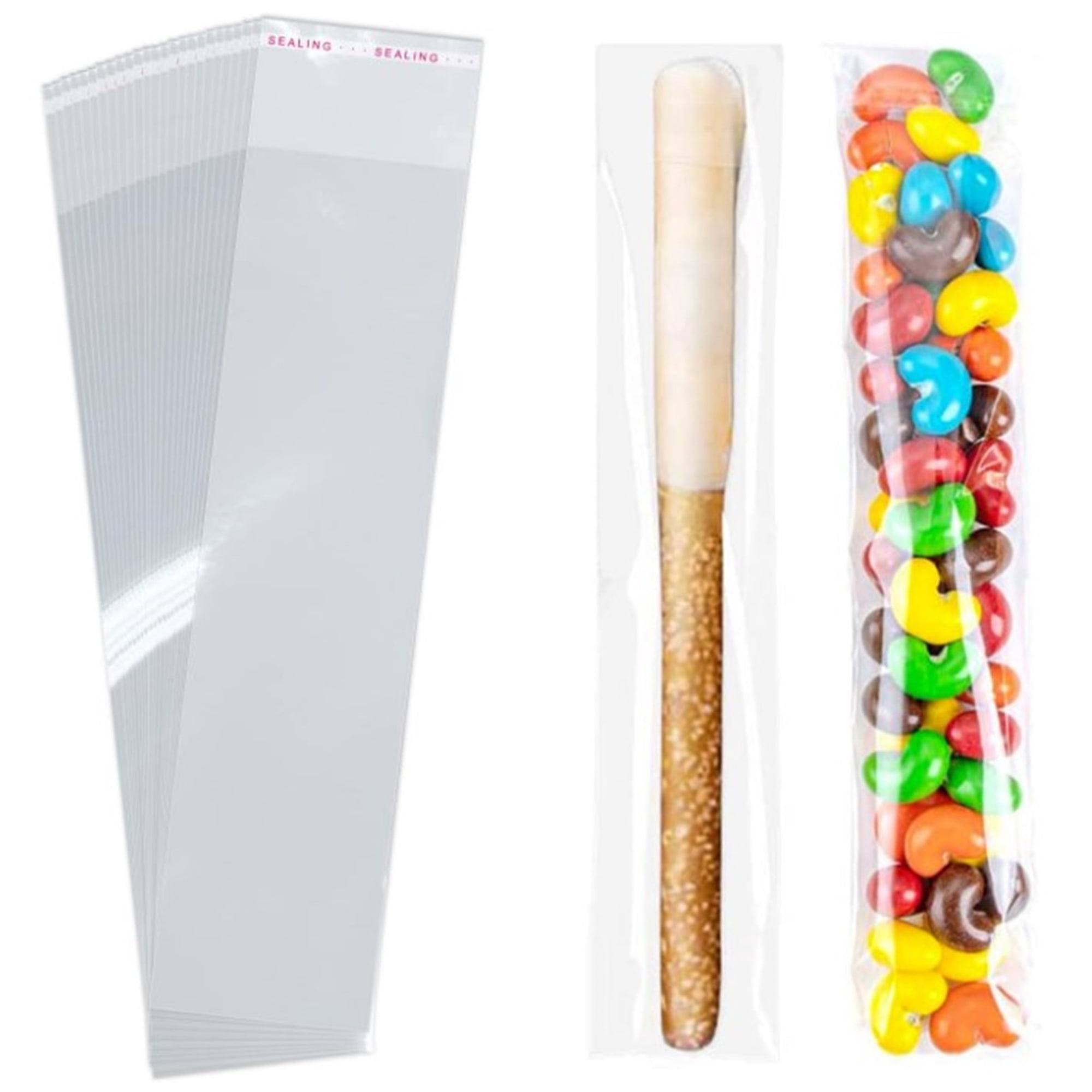 200 Pcs Pretzel Bags 2x10 Inches,Thickened Self Sealing Snacks Bags,Clear Individual Food Safe Bags,Resealable OPP Candy Bags,Chocolate Sticks Bags Bags for Candies,Cookies
