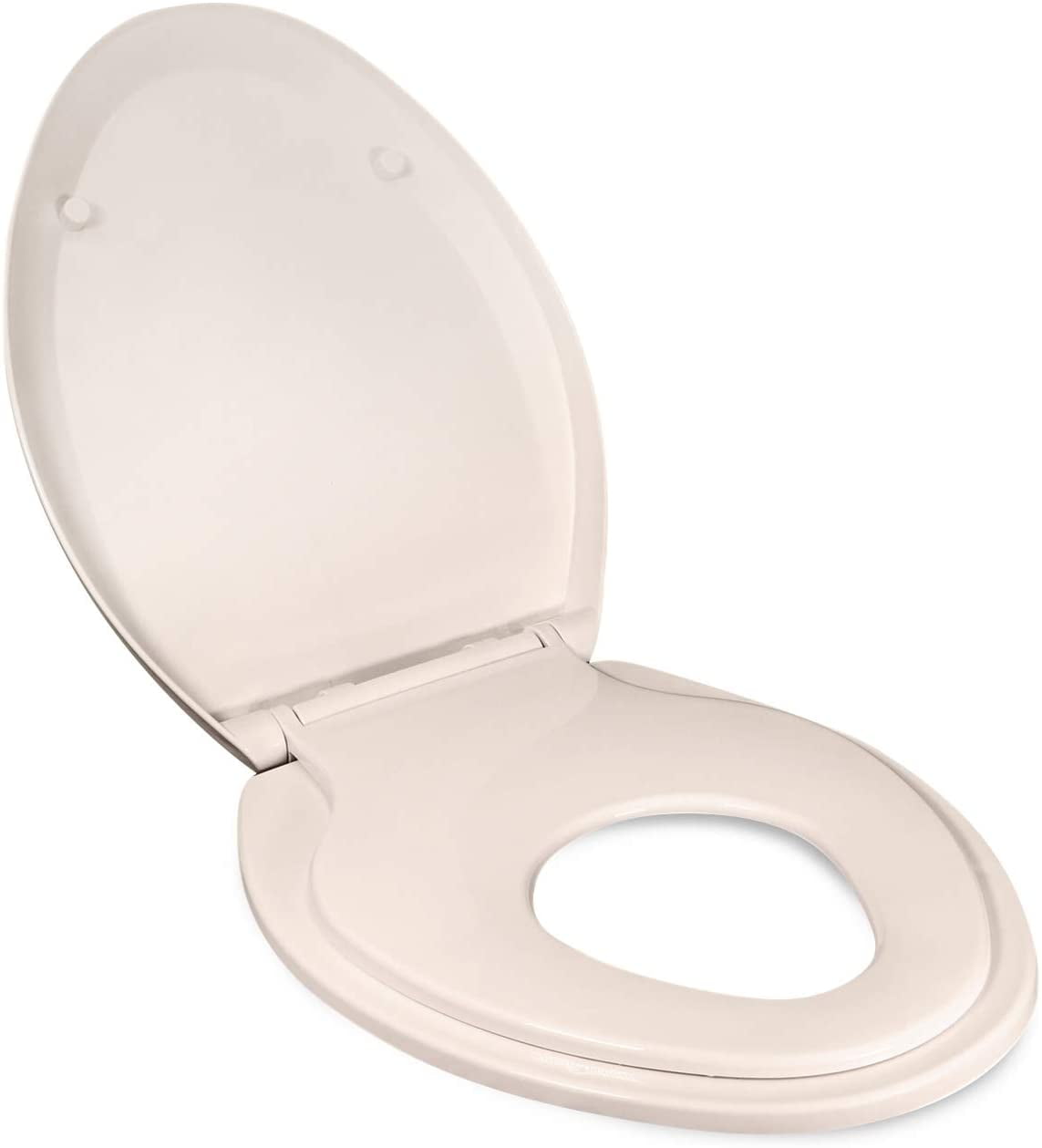 Toilet Seat/Built-In Potty Training Slow-Close Removable Elongated Biscuit/Linen 