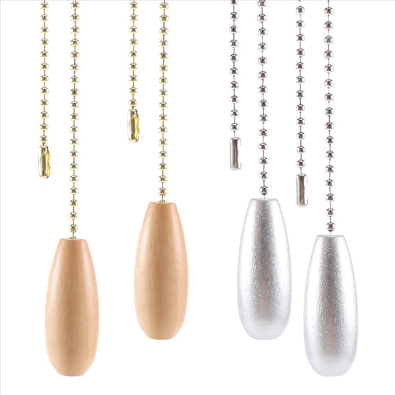 4 Pieces Ceiling Fan Chain Pulls Wooden Pull Chain Extension Pull Chain for Ceiling Light Lamp Fan Chain (Silver and Wood Color),1 set * fan pull chain,Log color & silver