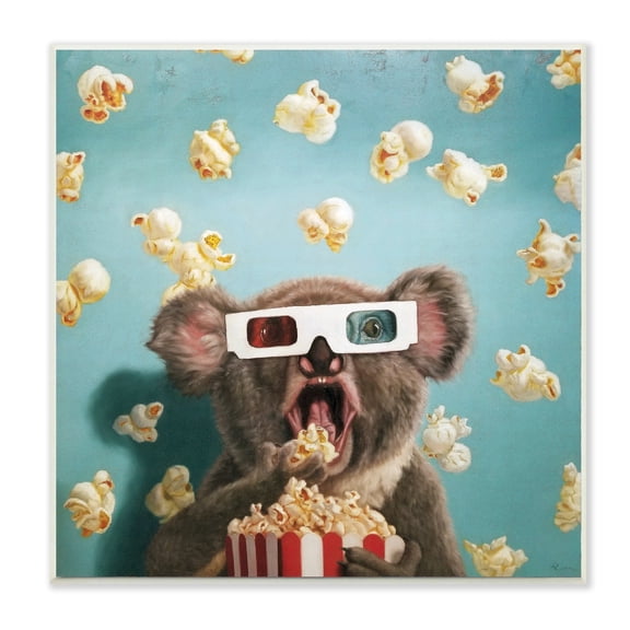 Stupell Industries Adorable Koala Watching Movie with Popcorn,12 x 12,Designed by Lucia Heffernan