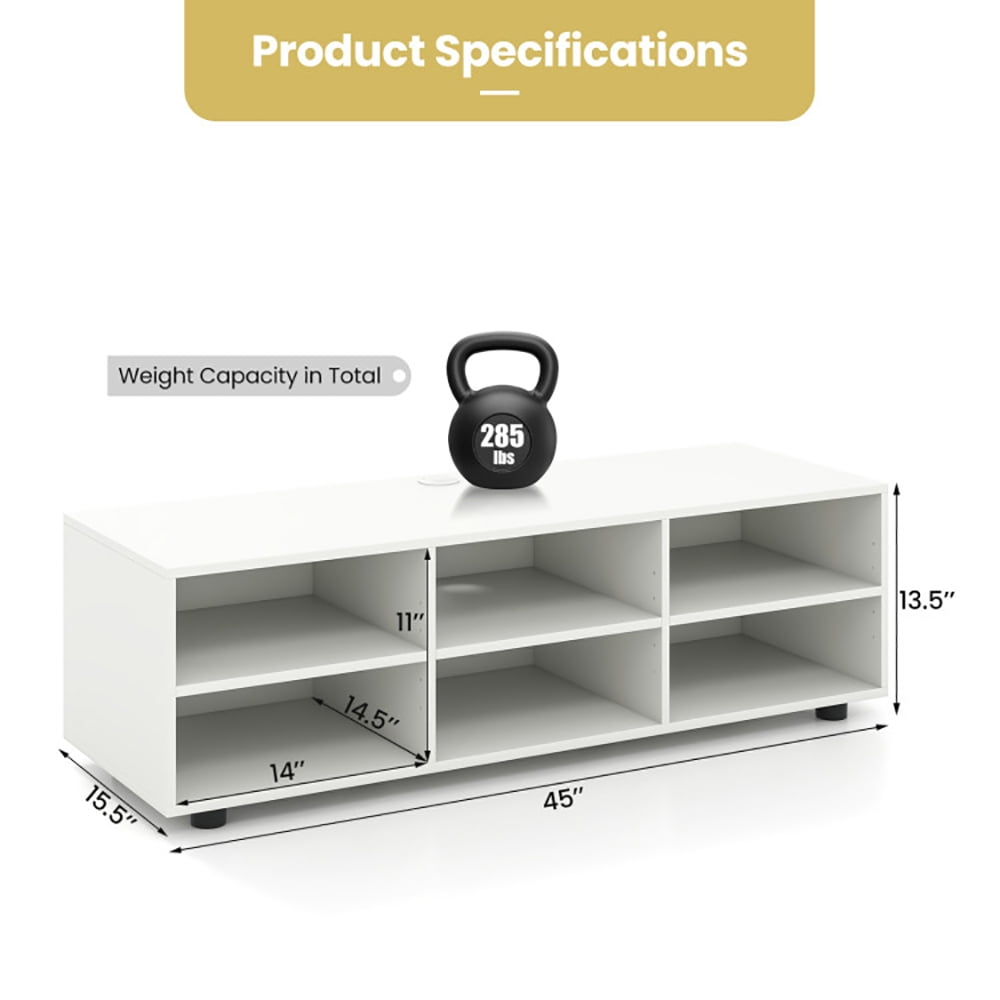 Finihen TV Stand, TV Cabinet, TV Stand for TV up to 55 Inch with 6 Storage Compartments, for Living Room, White