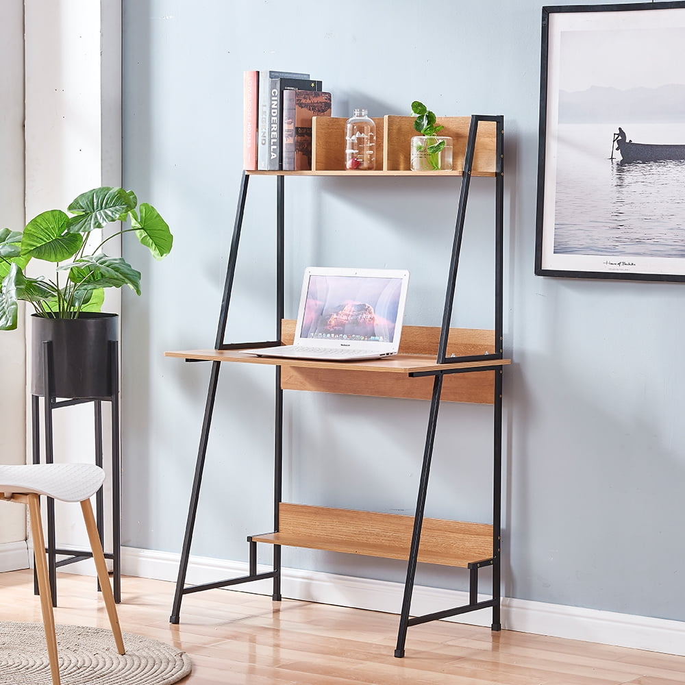 Tall Computer Desk with Hutch Desk with Upper Shelf Bookshelf