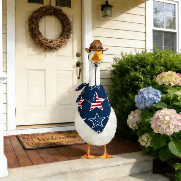 Sruoe 4th of July Porch Goose Outfits, Porch Goose Outfit, Independence Day Yard Decor, Patriotic Red White Blue Costume for 23" Cement Goose Statue, Duck Clothes for Outdoor Garden Yard Lawn Patio
