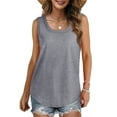 thumbnail image 4 of MOSHU Ribbed Trim Tank Tops for Women Flowy Round Neck Women Shirts Loose Fit Sleeveless Summer Tops, 4 of 12