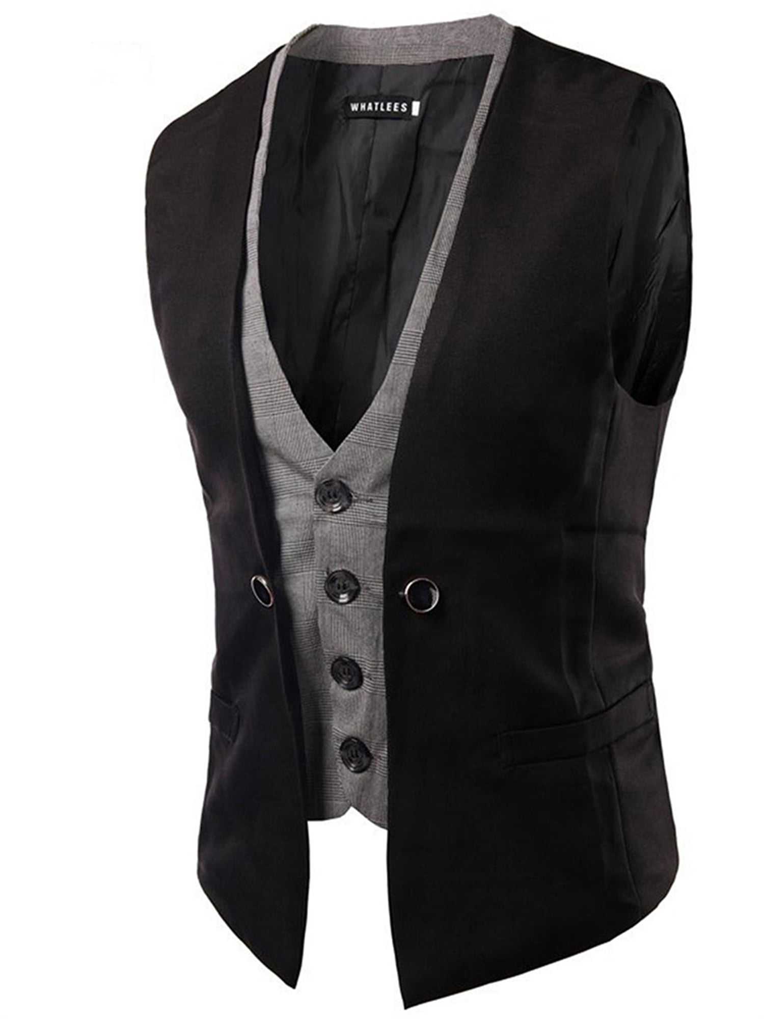 Men Fake Two Pieces of Vest Male Waistcoat Business Jacket Sleeveless Suit