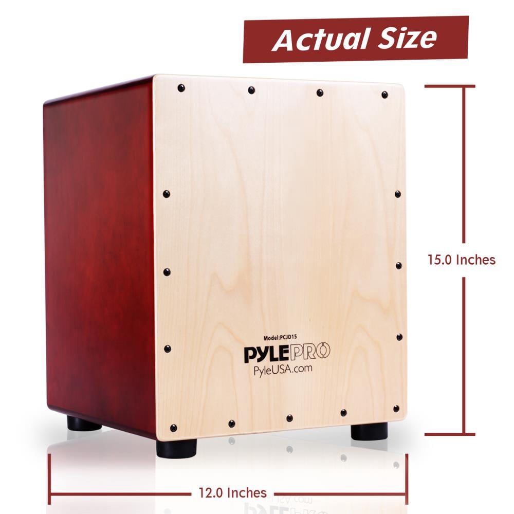 Pyle Wooden Stringed Acoustic Jam Cajon Drum Percussion Box Hand Instrument, Red