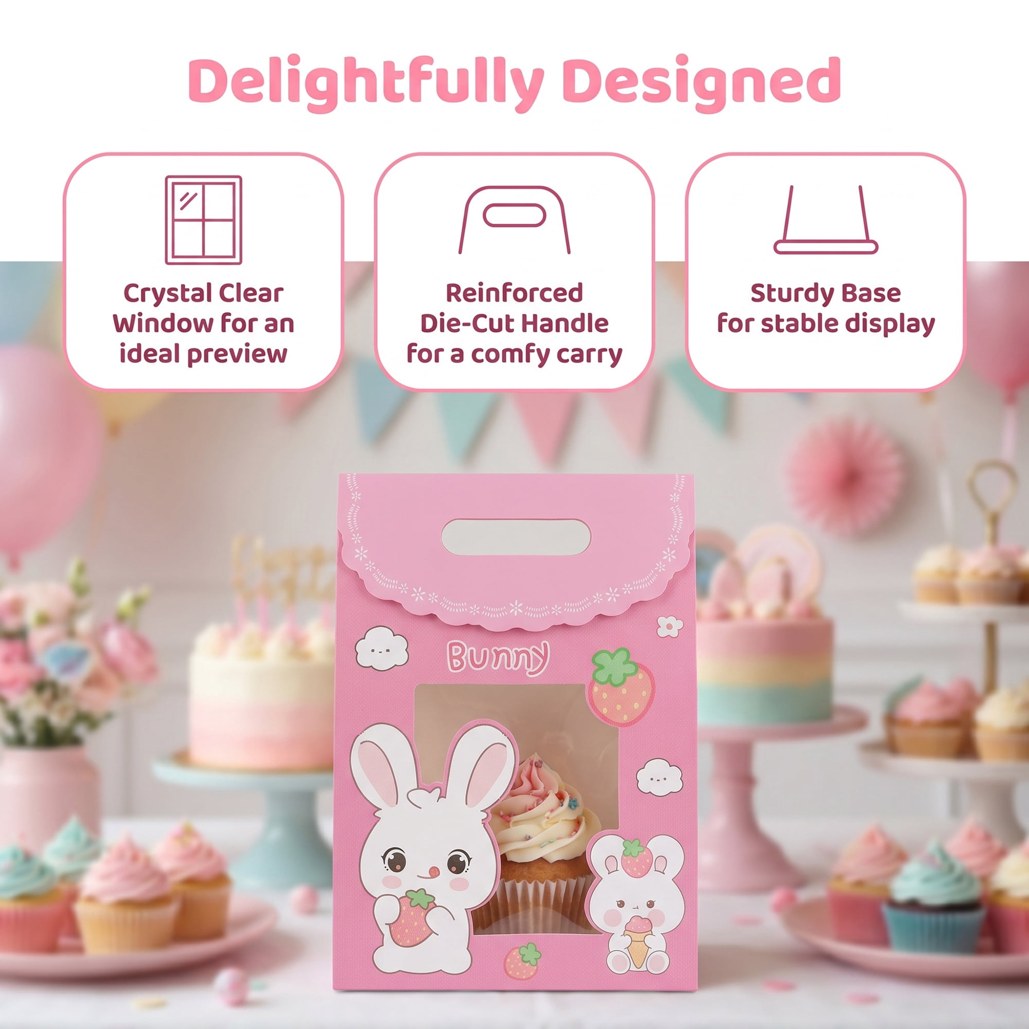Unique Bargains Stylish Gift Bags with Comfortable Handles Pink Rabbit 5.9" x 2.8" x 8.3"